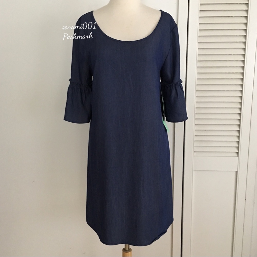 Denim Blue Slight Flare Bohemian Dress - Picture 2 of 5